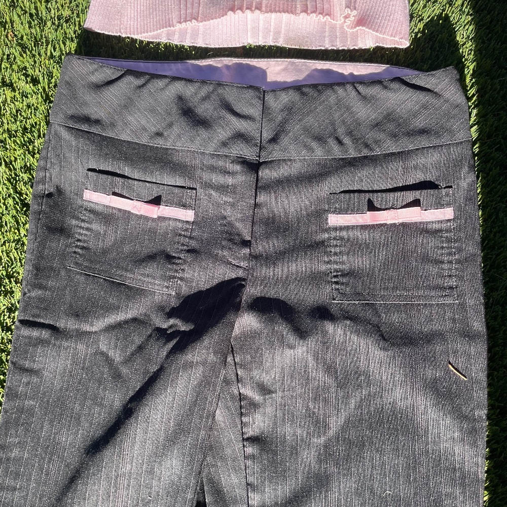 Pink striped grey pants